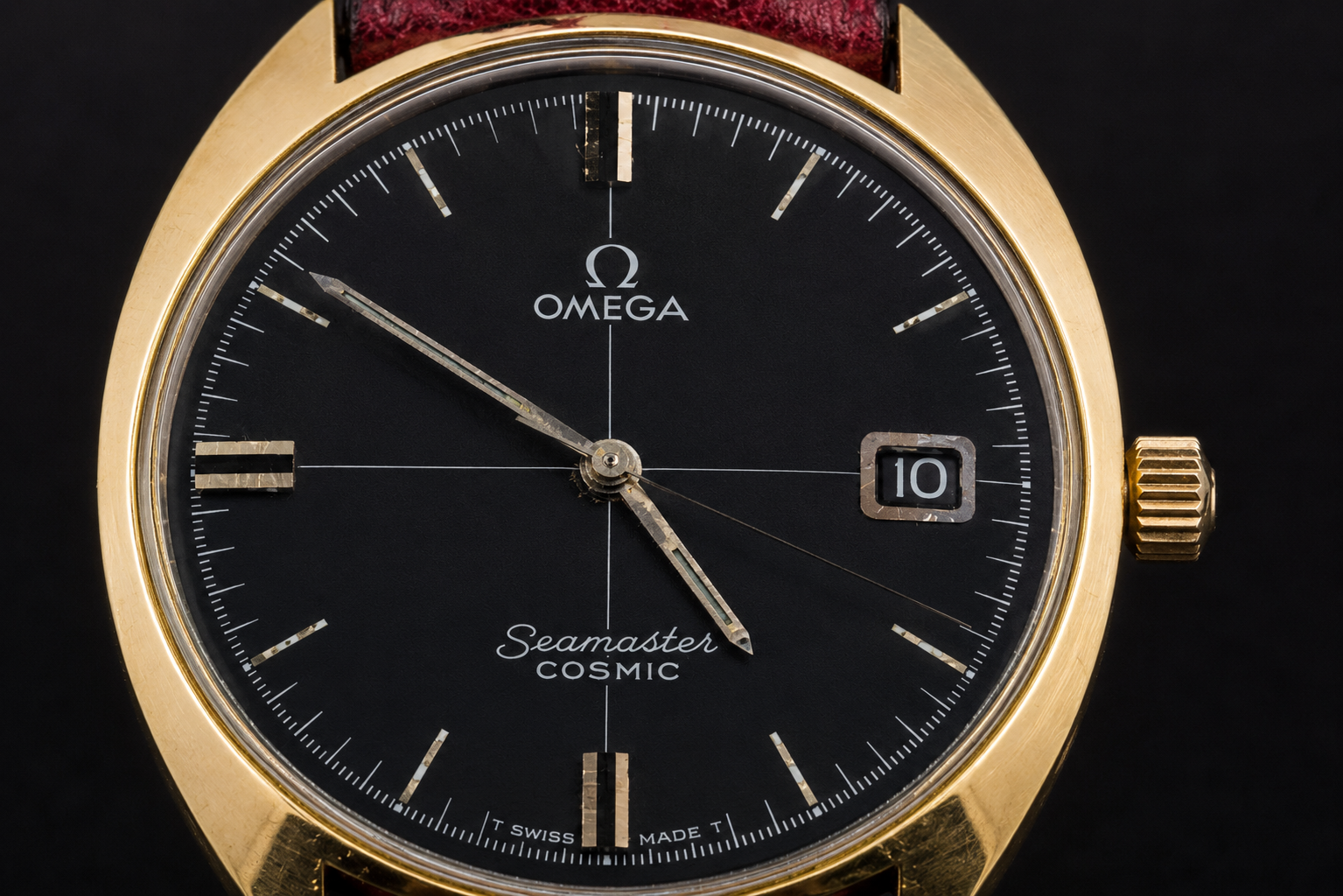 Vintage Omega Seamaster Cosmic Black Dial Gold Plated Manual Wind Watch