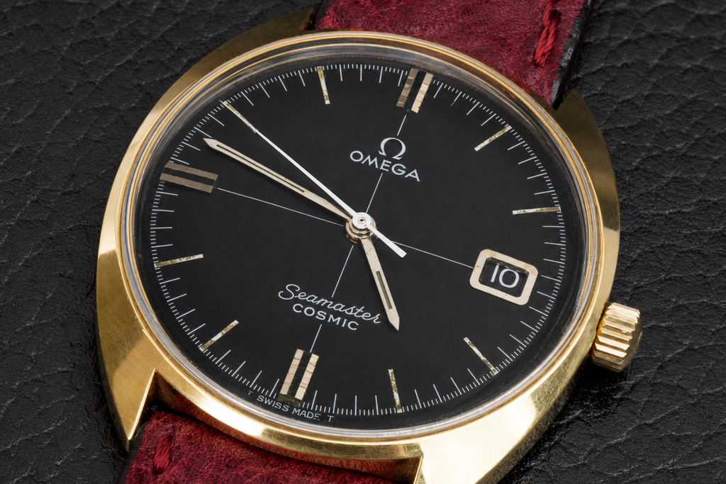 Vintage Omega Seamaster Cosmic Black Dial Gold Plated Manual Wind Watch
